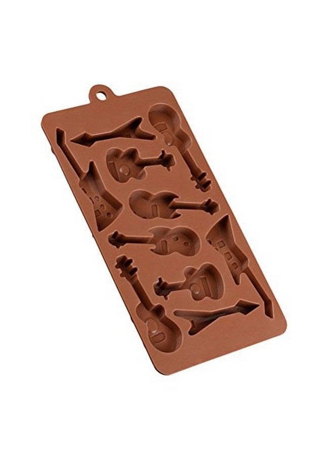 Bestonzon - 10 Cavity Silicone Chocolate Molds Bass Guitar Shaped Baking Moulds Ice Cube Trays (Coffee) - Image 1