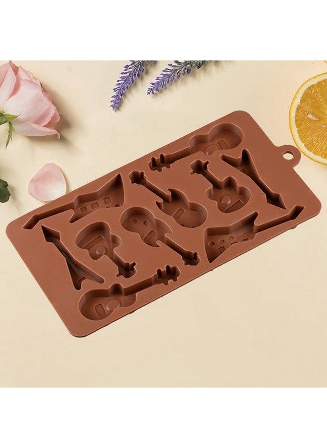 Bestonzon - 10 Cavity Silicone Chocolate Molds Bass Guitar Shaped Baking Moulds Ice Cube Trays (Coffee) - Image 1
