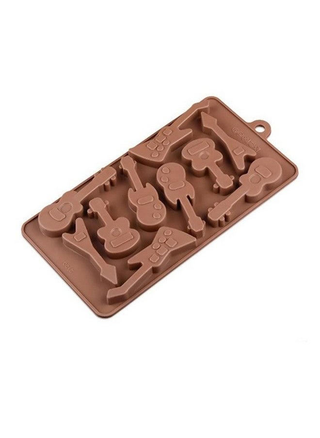 Bestonzon - 10 Cavity Silicone Chocolate Molds Bass Guitar Shaped Baking Moulds Ice Cube Trays (Coffee) - Image 1