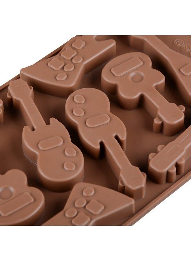 Bestonzon - 10 Cavity Silicone Chocolate Molds Bass Guitar Shaped Baking Moulds Ice Cube Trays (Coffee) - Image 1