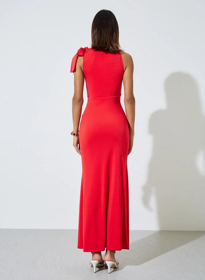Styli red Red Tie Up Sleeveless Mermaid Maxi Dress for Women | Best Price UAE