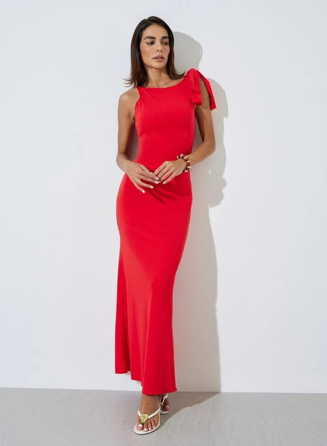 ستايلي Red Tie Up Sleeveless Mermaid Maxi Dress