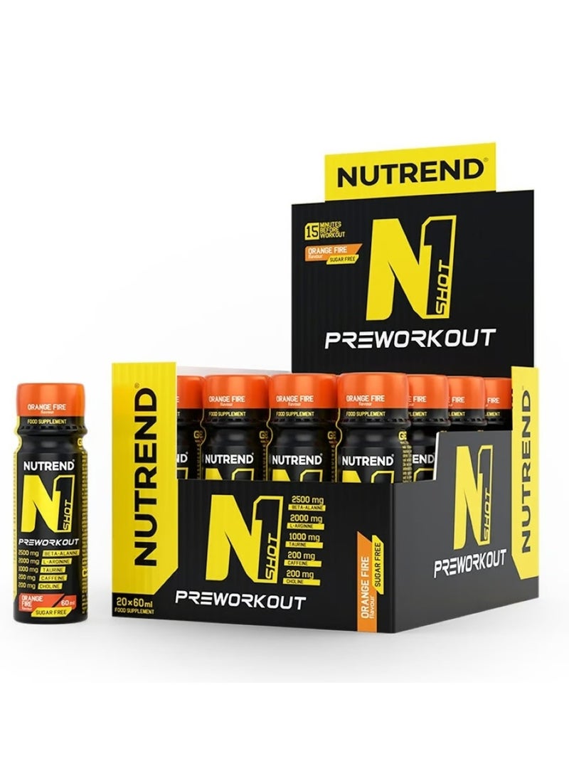 NUTREND N1 Shot Pre Workout Sugar Free 20 Pcs x 60 Ml, Orange Fire - Image 2
