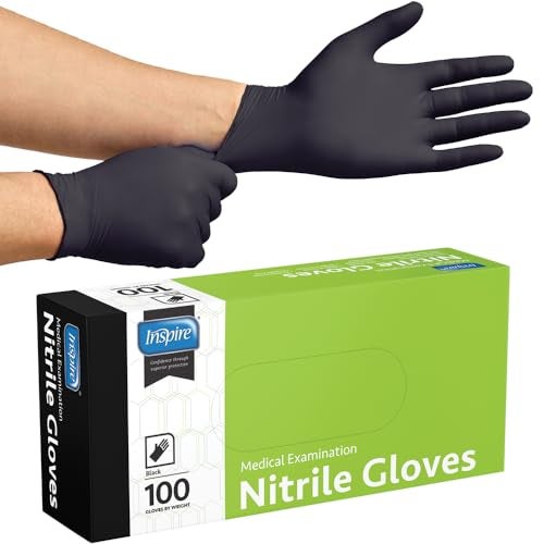 Inspire Black Nitrile Disposable Gloves | 4.5 Nitrile Safety Medical Exam Cooking Cleaning Disposable Black Gloves (Box Of 100, XL) - Image 1