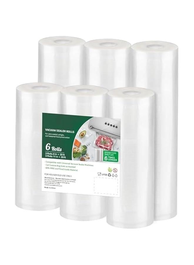 TRASSLE 6 Pack Vacuum Sealer Bags, Food Sealer Rolls BPA Free Reusable Food Storage Bags, Heavy Duty Embossed Customized Size Food Bags for Food Storage Sous Vide Cooking - Image 1