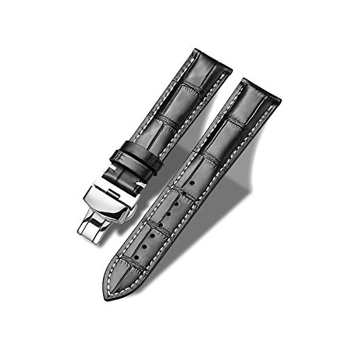 MORANO Moran Genuine Leather Band Alligator and Cowhide Replacement Deployment Buckle Watch strap18mm to 24mm Crocodile Leather Strap for Men's and Women's - Image 1