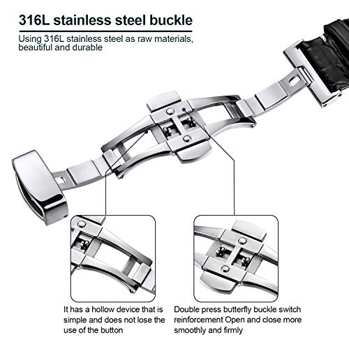 MORANO Moran Genuine Leather Band Alligator and Cowhide Replacement Deployment Buckle Watch strap18mm to 24mm Crocodile Leather Strap for Men's and Women's - Image 5