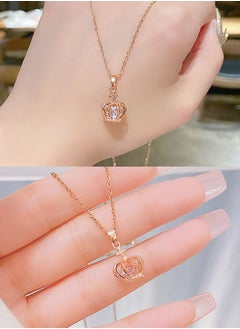 MileMelo 2 Necklaces Titanium Steel Imperial Crown Zircon Pendant Necklace Crystals Jewelry Valentine's Day Gift, Anniversary Gold/Silver  - Image 2