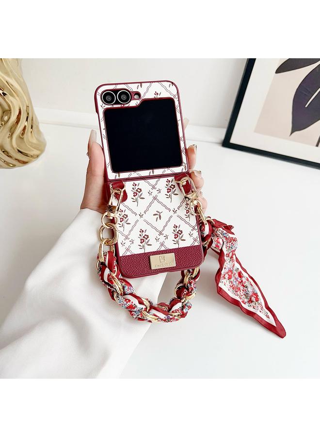 اس-توب جراب لهاتف Samsung Galaxy Z Flip6 بنمط زهرة الحظ من مادة TPU مع حزام - Image 2