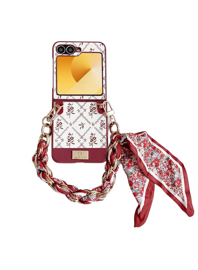 اس-توب جراب لهاتف Samsung Galaxy Z Flip6 بنمط زهرة الحظ من مادة TPU مع حزام - Image 1