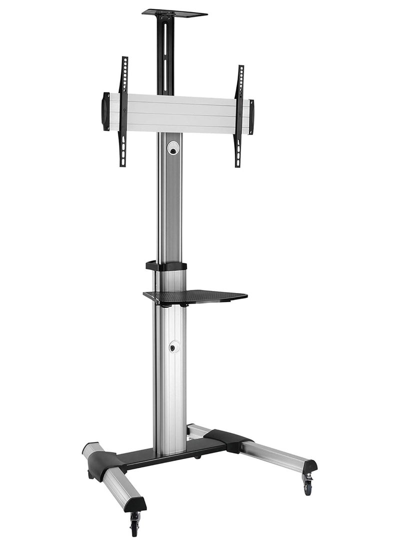 NEWSTAR Manual Lifting Height Adjustable TV Cart Stand with Shelf, Fits 37–70 Inch LED, LCD Flat Panel Screens, Max Load 50kg, VESA 600x400, Mobile Trolley with Tilt & Rotation – 91-TTV0446TW - Image 3