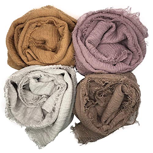 MANSHU 4PCS Women's Soft Cotton Hemp Shawl & Wrap, Long Scarf & Head Scarf - Image 1