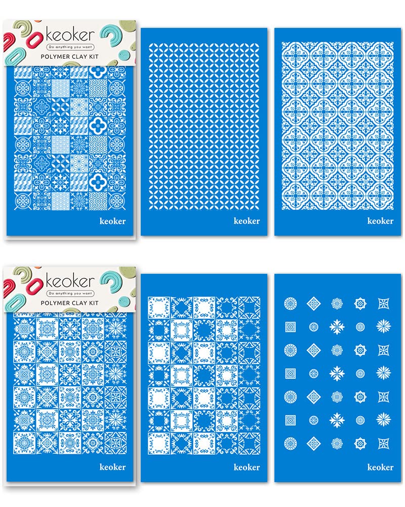 Keoker KEOKER Silk Screen Stencils for Clay  6PCS Polymer Clay Silk Screen Tile Stencil Pack with Patterns
