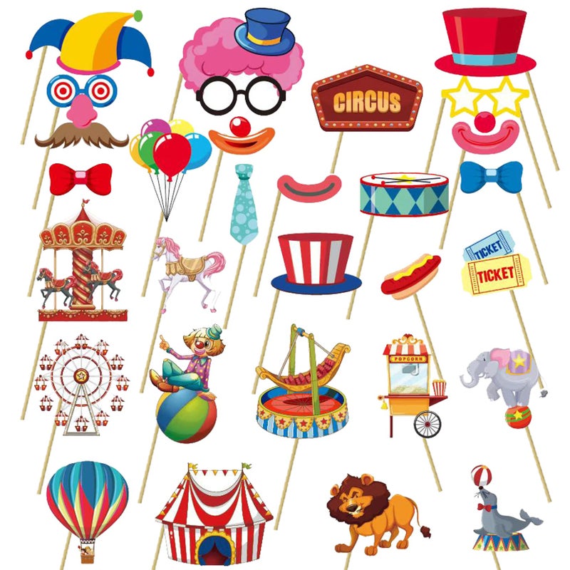 CPTBAG Carnival Circus Photo Booth Props Circus Carnival Party Selfie Props for Funny Circus Animals Birthday Baby Shower Party Supplies Backdrop 30pcs