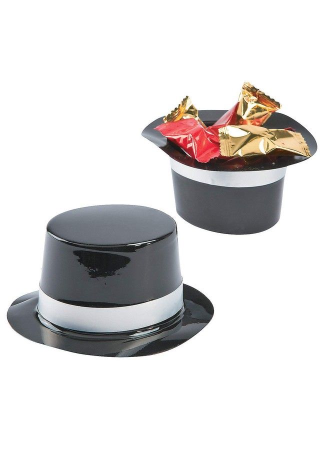 Fun Express Mini Top Hats Set Of 12 Plastic Black Hats Craft Supplies And Party Decor Centerpieces Party Supplies - Image 1
