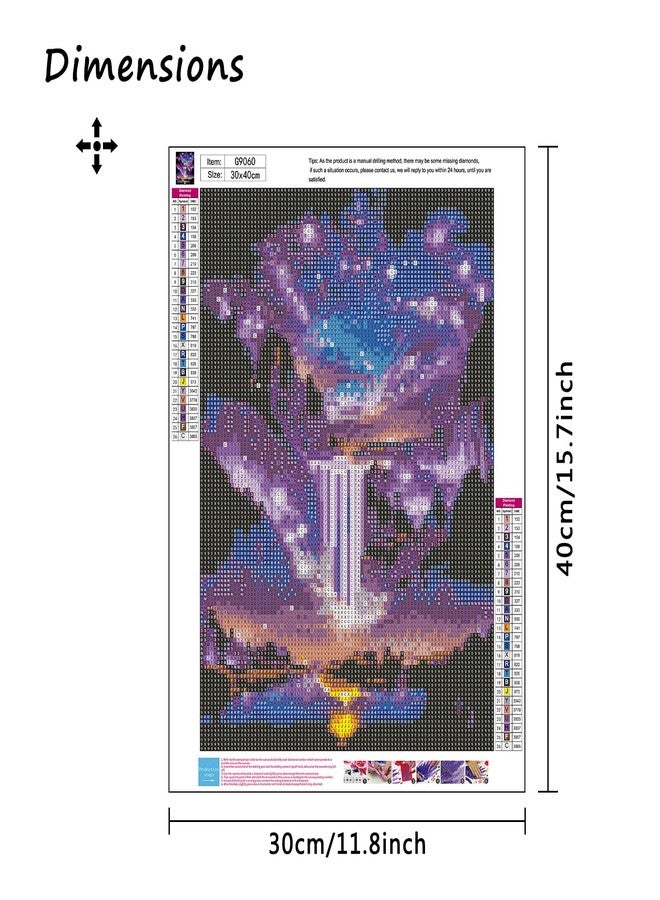 MBNTJHT Waterfall Landscape Diamond Art Kits for Adults,DIY Purple Aurora Diamond Painting Kits for Beginners,5D Full Round Drill Gem Art Painting Crafts for Home Wall Decor 12x16 Inch. - Image 2