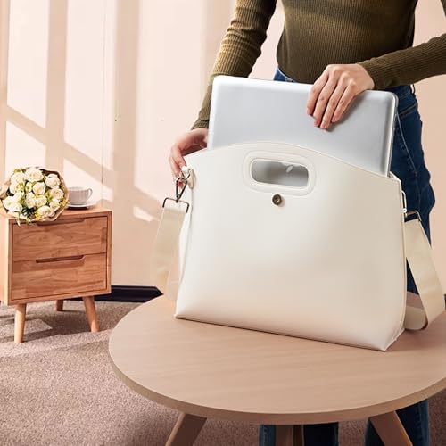 KALIDI Messenger Bag 16 Inch Slim Laptop Vegan Leather Briefcase Crossbody Tote for 15.6" Notebook Computer Work Office Satchel Bag, Beige - Image 3