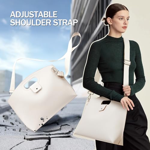 KALIDI Messenger Bag 16 Inch Slim Laptop Vegan Leather Briefcase Crossbody Tote for 15.6" Notebook Computer Work Office Satchel Bag, Beige - Image 5