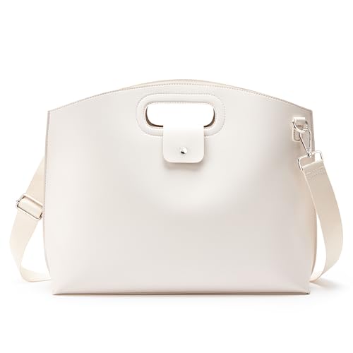 KALIDI Messenger Bag 16 Inch Slim Laptop Vegan Leather Briefcase Crossbody Tote for 15.6" Notebook Computer Work Office Satchel Bag, Beige - Image 1