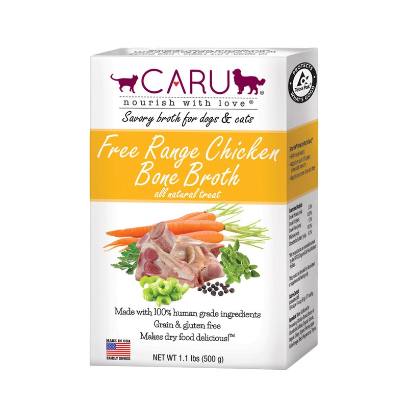 Caru Free Range Chicken Bone Broth For Dogs And Cats, Moistens Dry Food Or Pour Over Freeze Dried Raw Food, Grain And Gluten Free, Non-Gmo Ingredients (1.1 Lbs) - Image 1