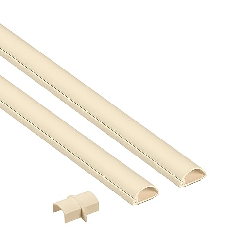 D-Line DLine 314in TV Cord Hider Patented Half Round Cable Cover Hide Wall Mount TV Wires Hinged OnePiece Cable Concealer Adhesive Decorative Raceway 2X 078in W x 039in H x 157in L Beige - Image 1