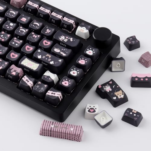 TYRIXKI PBT Keycaps 142 Keys Cute Keycaps Dye-Sublimation Black Cat Keycap Mao Profile Custom Keycap for Cherry Gateron MX Swithes Mechanical Keyboards - Image 2