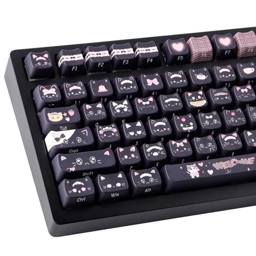 TYRIXKI PBT Keycaps 142 Keys Cute Keycaps Dye-Sublimation Black Cat Keycap Mao Profile Custom Keycap for Cherry Gateron MX Swithes Mechanical Keyboards - Image 1