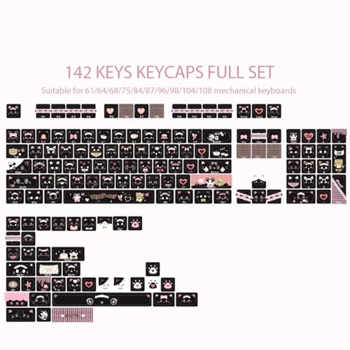 TYRIXKI PBT Keycaps 142 Keys Cute Keycaps Dye-Sublimation Black Cat Keycap Mao Profile Custom Keycap for Cherry Gateron MX Swithes Mechanical Keyboards - Image 4