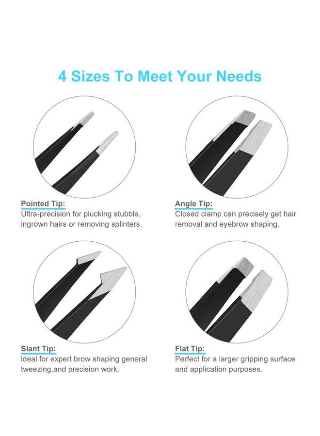 UUBAAR Tweezers Set Uubaar 6 Pcs Precision Eyebrow Tweezers For Women Professional Slanted Pointed Flat Tweezer For Eyebrows Facial Ingrown Hair Wig Plucking Chin Hair Splinters Removal (Black) - Image 4