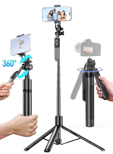 79-Inch Cell Phone Selfie Stick Tripod, Phone Tripod Stand All-in-1 With Wireless Remote,100% All Aluminum Stick And Legs,Lightweight, Phone Tripod For iPhone 16/15 Series, Galaxy S24, GO Pro,Digital Camera