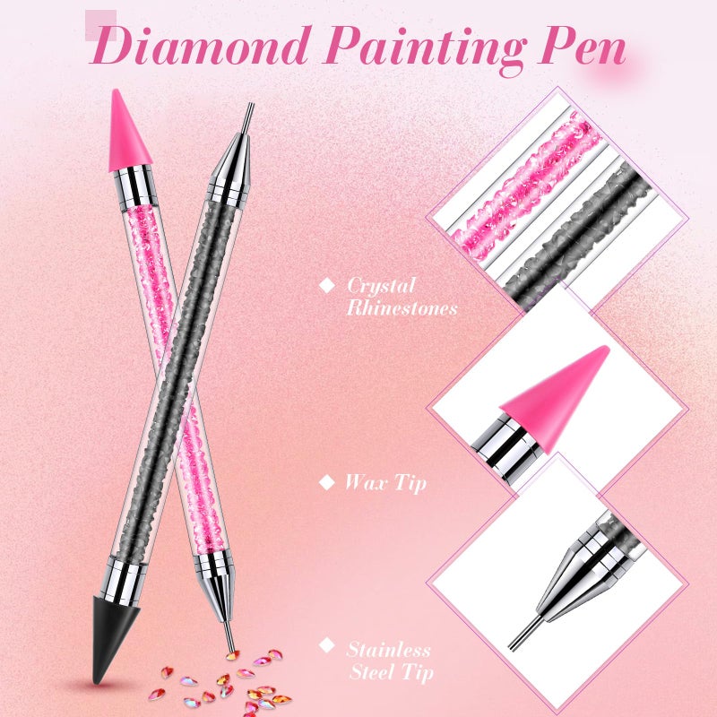 Tatuo 2 Pcs Nail Rhinestone Picker Tool Dual Ended Wax Pen Gem Picker Tool Dotting Pen for Nail Art DIY Rhinestones Dotting Gems Stones Crystals and Charms(Pink, Black) - Image 2