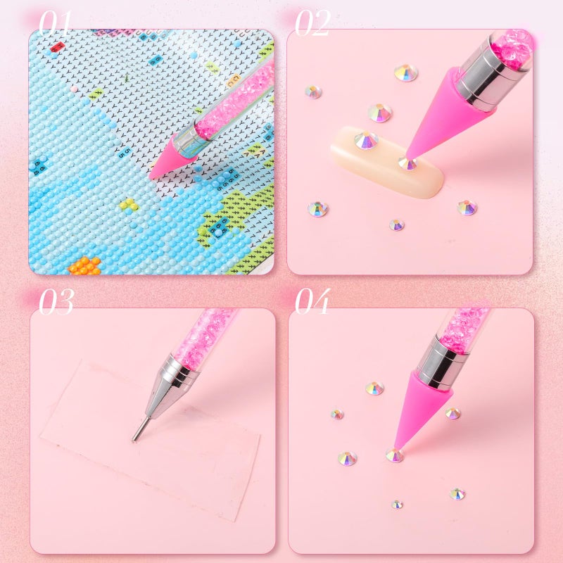 Tatuo 2 Pcs Nail Rhinestone Picker Tool Dual Ended Wax Pen Gem Picker Tool Dotting Pen for Nail Art DIY Rhinestones Dotting Gems Stones Crystals and Charms(Pink, Black) - Image 5
