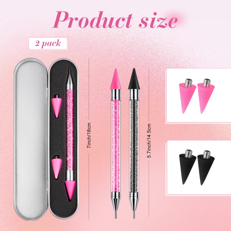 Tatuo 2 Pcs Nail Rhinestone Picker Tool Dual Ended Wax Pen Gem Picker Tool Dotting Pen for Nail Art DIY Rhinestones Dotting Gems Stones Crystals and Charms(Pink, Black) - Image 3