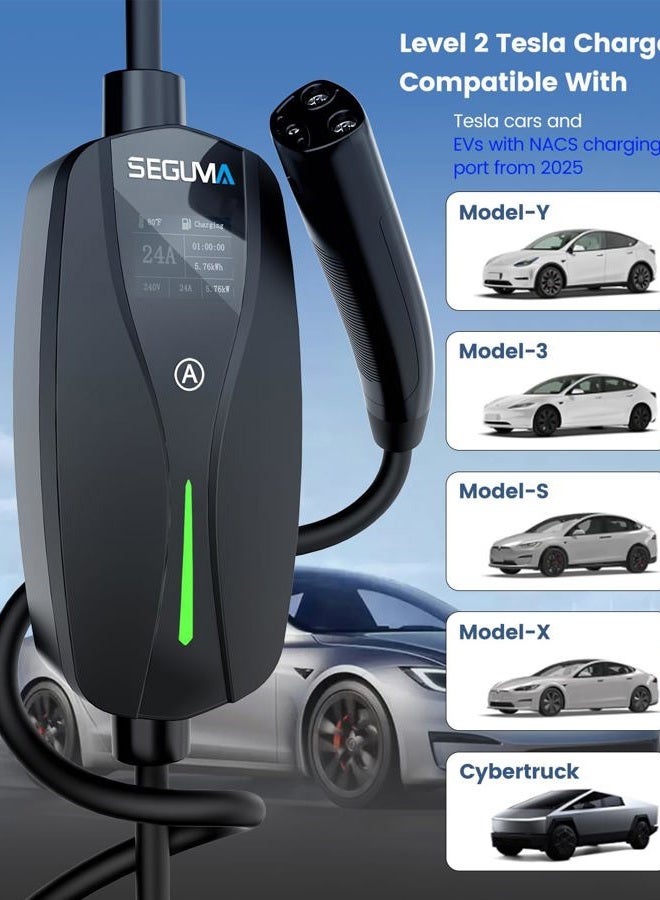 SEGUMA NEMA 10-30 Level 2 Tesla Charger-24A 240V, 25FT Extension Cable, Adjustable Current(10-24A)-Portable Home Mobile EV Charger for Model Y/X/3/S/Cybertruck,NACS Connector for 3-Prong Dryer Outlet - Image 4