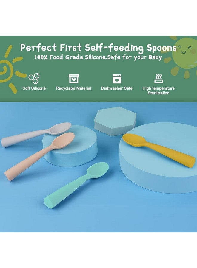 Vicloon Silicone Baby Feeding Spoons 4 Pcs Baby Spoons First Stage Feeding Spoons For Infants Silicone Baby Spoons Ultra Durable & Chewproof Silicone Feeding Spoons Dishwasher Safe Baby Utensils - Image 3