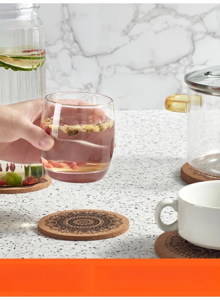 12-Piece Heat Resistant Set: Coasters & Pot Mats with Cork Base + Metal Holder | Wooden Insulation Mat for Table, Coffee, Tea - Image 2