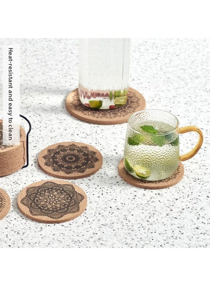 12-Piece Heat Resistant Set: Coasters & Pot Mats with Cork Base + Metal Holder | Wooden Insulation Mat for Table, Coffee, Tea - Image 4
