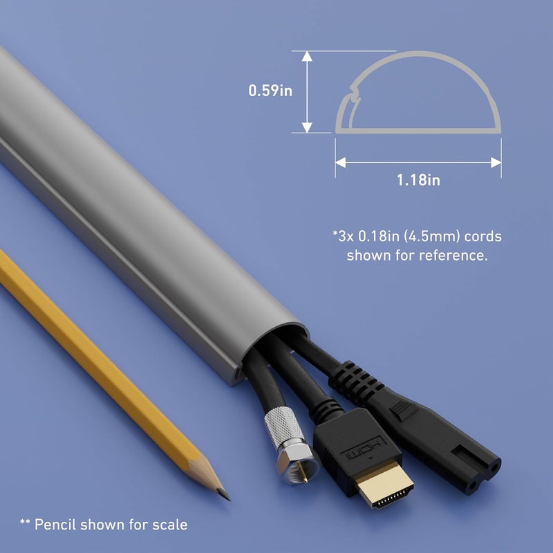 D-Line 31.4in TV Cord Hider, Patented Half Round Cable Cover, Hide Wall Mount TV Wires, Hinged One-Piece Cable Concealer, Adhesive, Decorative Raceway - 2X 1.18in W x 0.59in H x 15.7in L - Gray - Image 3