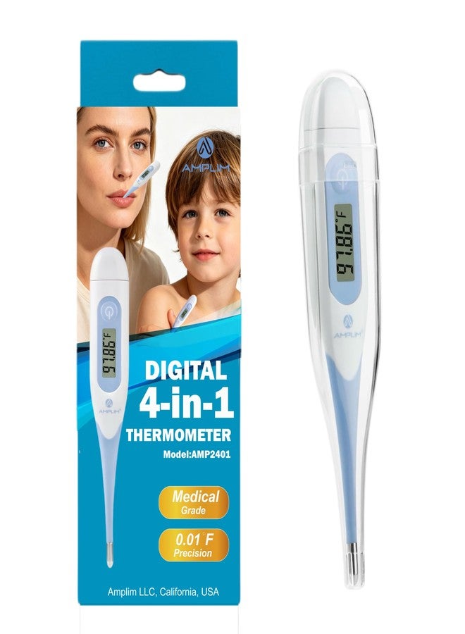 Amplim 4-in-1 Digital Thermometer for Oral, Armpit & Rectal Use for Infants, Toddlers, & Kids, Plus Basal Thermometer for Women, 0.01F Accurate Temperature Check, Includes Carrying Case for Storage - Image 1