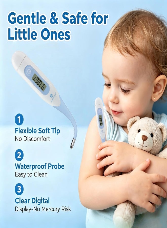 Amplim 4-in-1 Digital Thermometer for Oral, Armpit & Rectal Use for Infants, Toddlers, & Kids, Plus Basal Thermometer for Women, 0.01F Accurate Temperature Check, Includes Carrying Case for Storage - Image 3