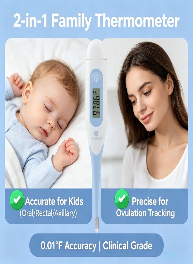 Amplim 4-in-1 Digital Thermometer for Oral, Armpit & Rectal Use for Infants, Toddlers, & Kids, Plus Basal Thermometer for Women, 0.01F Accurate Temperature Check, Includes Carrying Case for Storage - Image 4