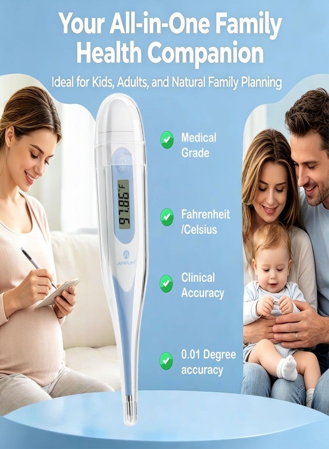 Amplim 4-in-1 Digital Thermometer for Oral, Armpit & Rectal Use for Infants, Toddlers, & Kids, Plus Basal Thermometer for Women, 0.01F Accurate Temperature Check, Includes Carrying Case for Storage - Image 2