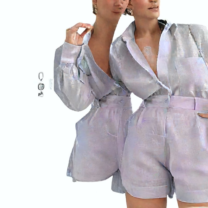 Women's Casual Short Suit Set with Long Sleeve Shirt - Image 4