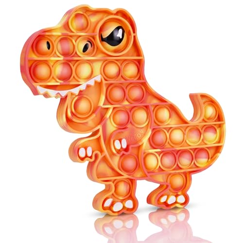 NiToy Dinosaur Pop Fidget Toy for Travel Home Classroom Kids Adults Silicone Stress Relief Sensory Game DualSided Educational Bubble Toy for Fine Motor Skills Focus Anxiety Reduction Orange - Image 1