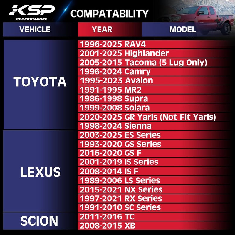 KSP PERFORMANCE KSP 25mm 5x114.3 Hubcentric Wheel Spacers Fit Camry Highlander Tacoma, Lexus TC XB, ES300 350, GS300 350 430,IS250 300 350,LS400 430 460,RC300 350(4 pcs 60.1 bore 12X1.5mm) - Image 3