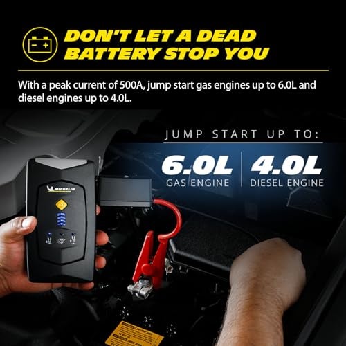 MICHELIN High Capacity Lithium Iron Phosphate 12V Portable Car Jump Starter Battery Charger Pack with 10000mAh 500A Peak Current for Gas Diesel 6.0L Engines Car Truck SUV ATV Boat - Image 3