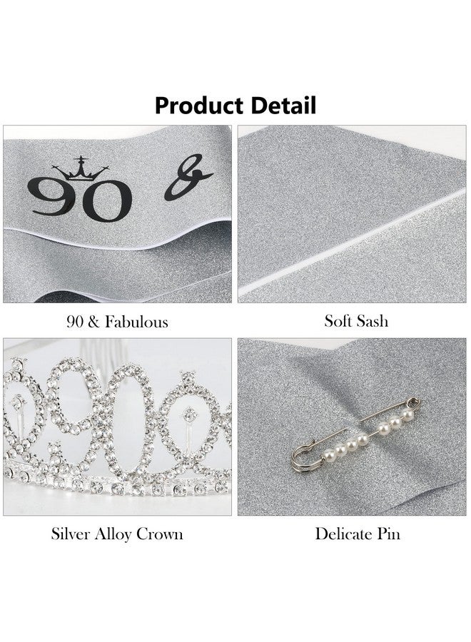 Vovii 90th Birthday Sash and Tiara, Silver Tiara, 90th Birthday Gifts for Women, 90th Birthday Decorations for Women, Happy 90th Birthday Decorations - Image 4