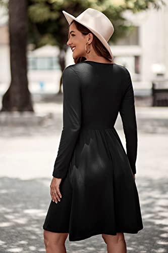 ULTRANICE Black Long Sleeve Dress Womens 2025 Trendy Spring Casual Wedding Guest Semi Formal Party Vavation Outfits Fashion Clothes V Neck Midi Dresses with Pockets(Black A,XXL) - Image 5