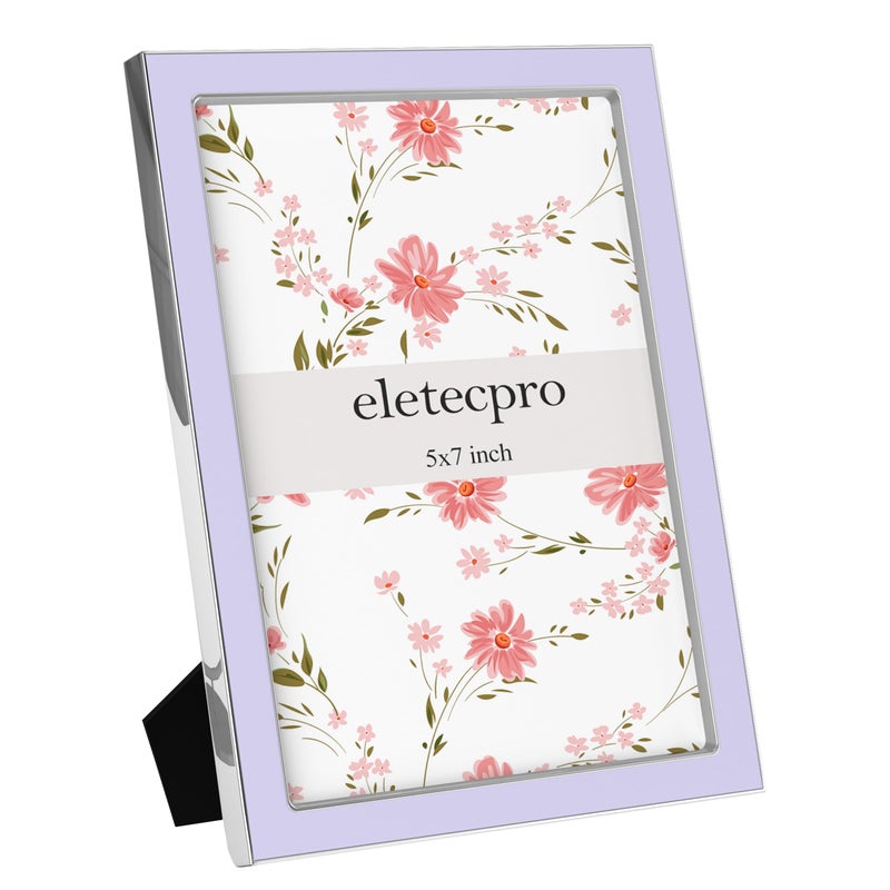 eletecpro 5x7 Enamel Picture Frame with Real Glass Cover  1 Pack Pink Photo Frame with Gold Metal Edge  Horizontal and Vertical Display Pictures 5x7 for Tabletop  Bookshelf  Wall Decor - Image 1