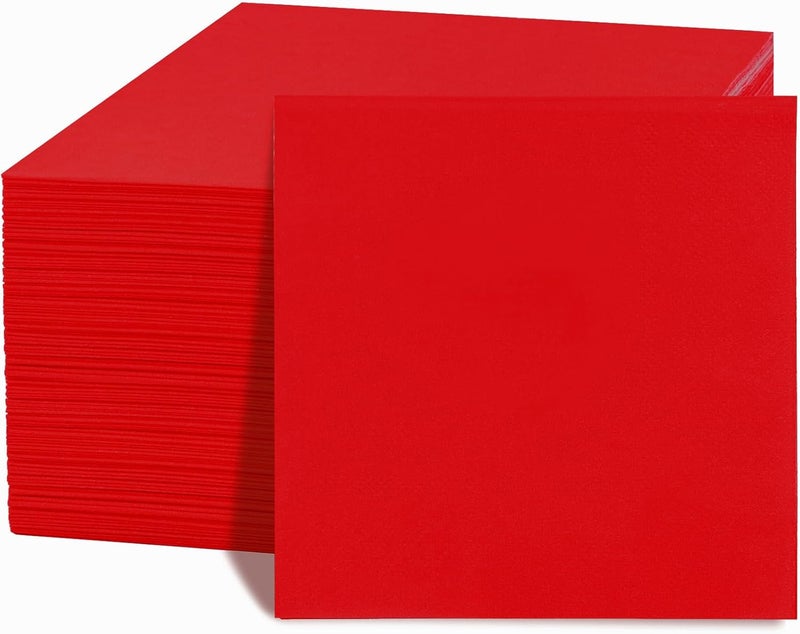 FLOWERCAT 100-Count 2-Ply Christmas Napkins & Red Cocktail Napkins - Napkins Disposable Premium Quality - 5" x 5" Red Paper Napkins for New Year Party & Christmas,Bar,Weddings,Birthday - Image 1